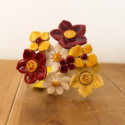 Keramiek boeket 8 bloemen blauw