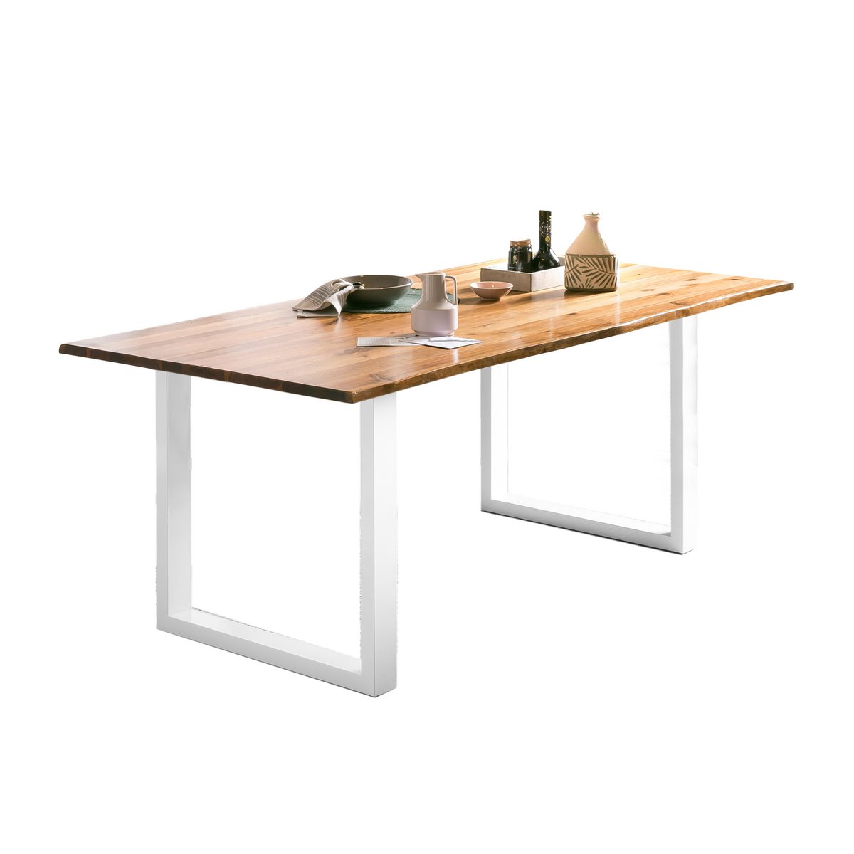 Eettafel massief acaciahout 200x100x75 cm wit frame