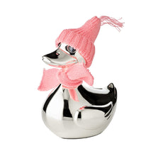 Spaarpot eend verzilverd 13 cm roze blauw