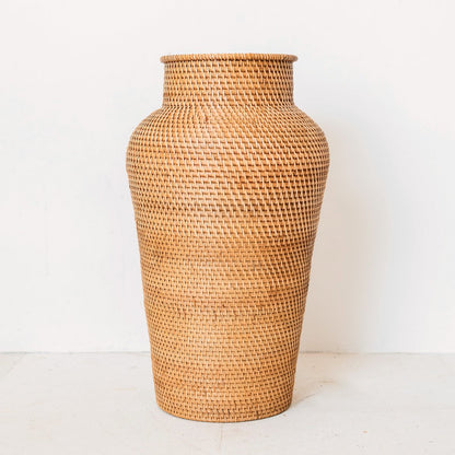 Rotan Vaas Rond Boho Vloervaas Hoog en Smal Vezels
