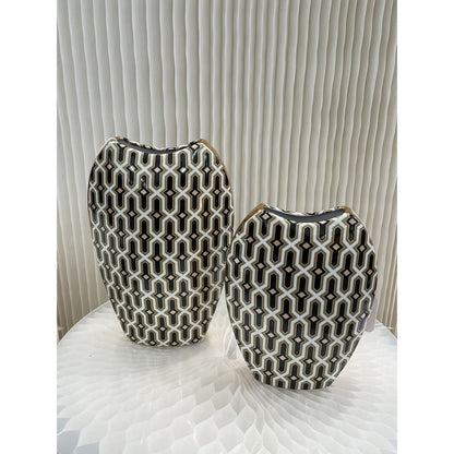 Vaas 33x22 cm porselein zwart goud roze