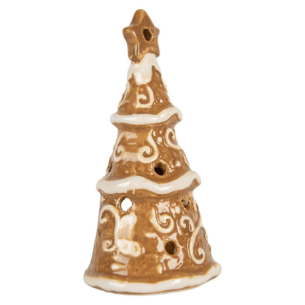 Waxinelichthouder kerstboom 8x15 cm bruin keramiek