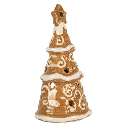 Waxinelichthouder kerstboom 8x15 cm bruin keramiek
