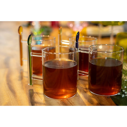 Theekopjes glas 400ml 4 stuks met gekleurde lepels