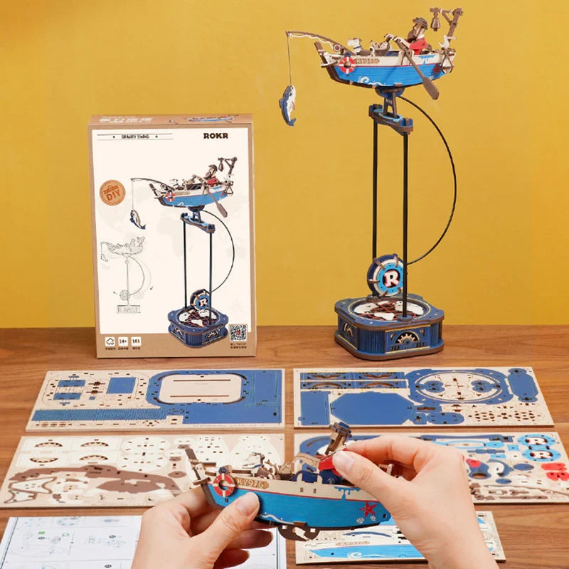 Robotime, 3D Houten Puzzel, Fisher DIY Pendulum, MCD02,18,5x17,5x33,5cm