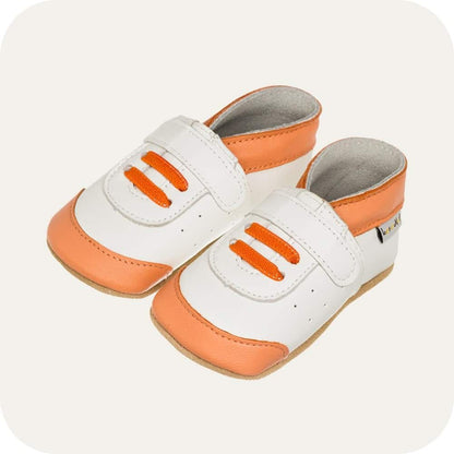 Babyslofjes sneaker wit oranje leer