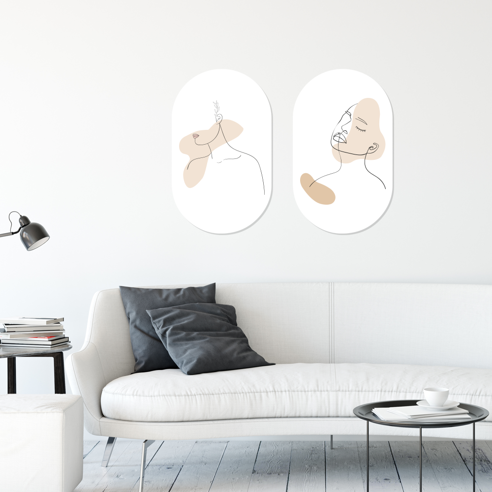 Muurovaal line art 90x55 cm zwart Dibond