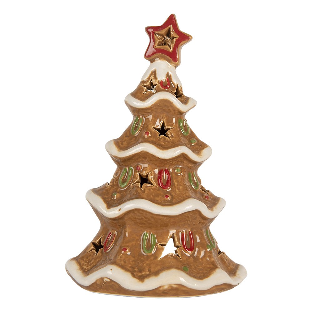 Tealight holder Christmas tree 11x8x17 cm Brown Ceramic