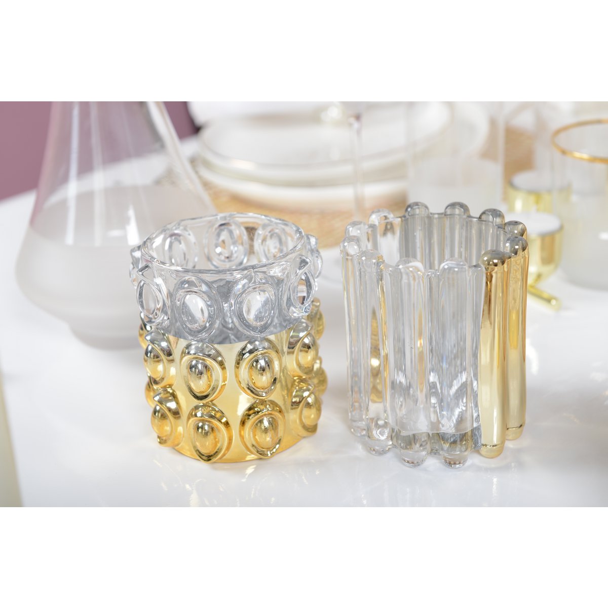 Kandelaar glas goud 9,5x9,5x10 cm