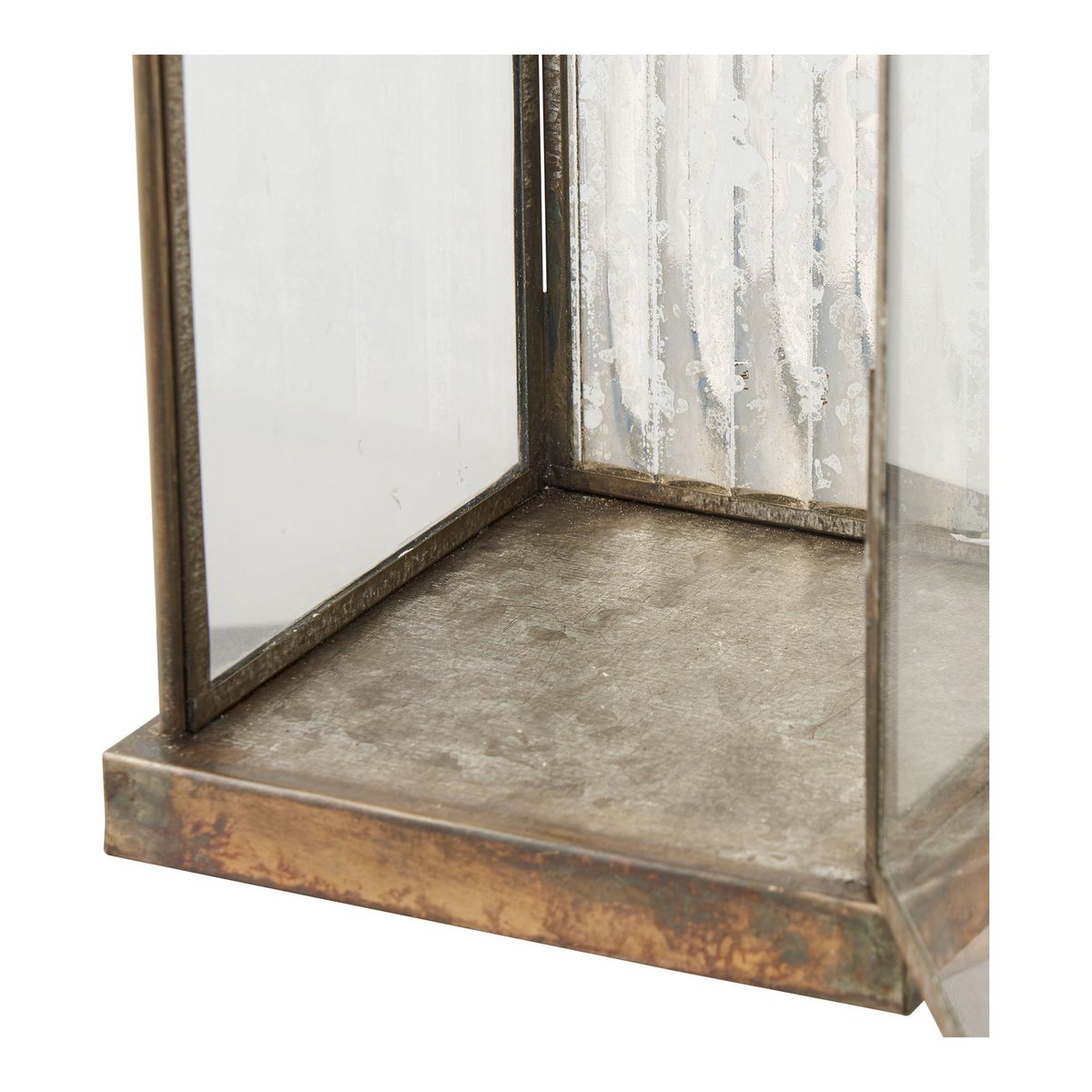 Lantaarn glas metaal antiek messing look 12x12x49 cm