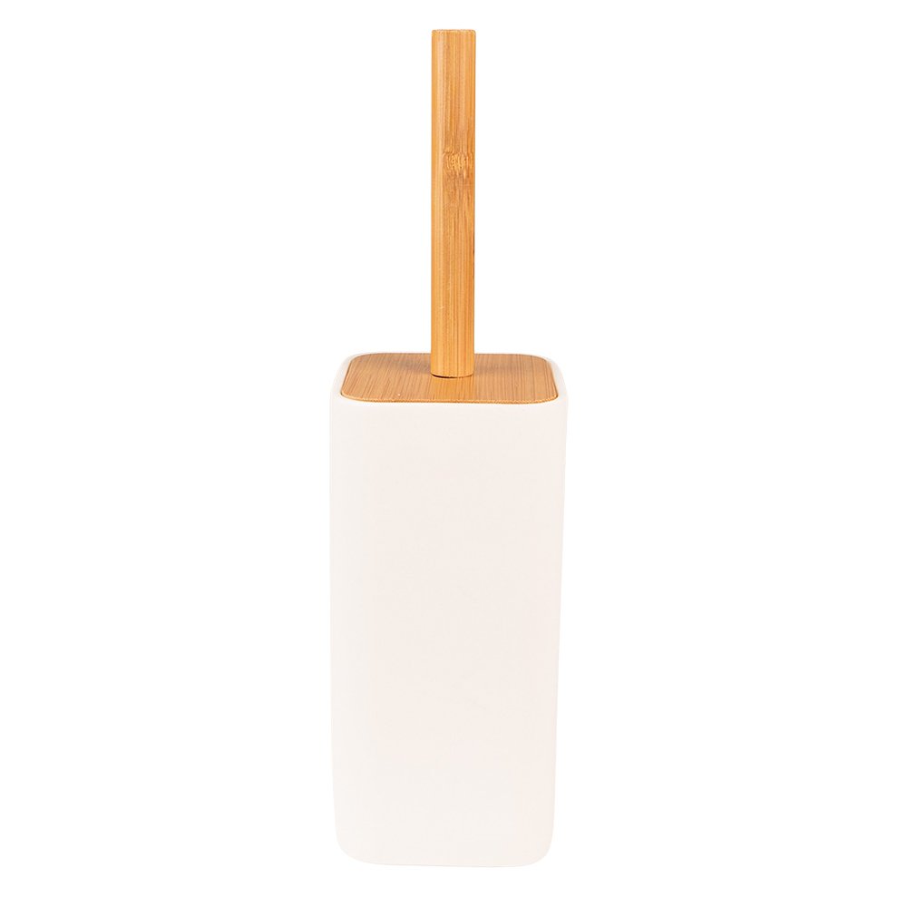 Toiletborstel houder 9x9x34 cm keramiek hout