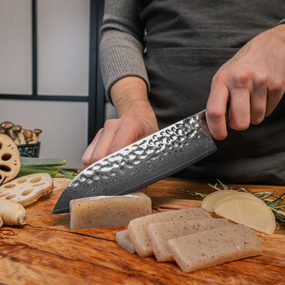 Damascus messenset 2 stuks schilmesje santoku