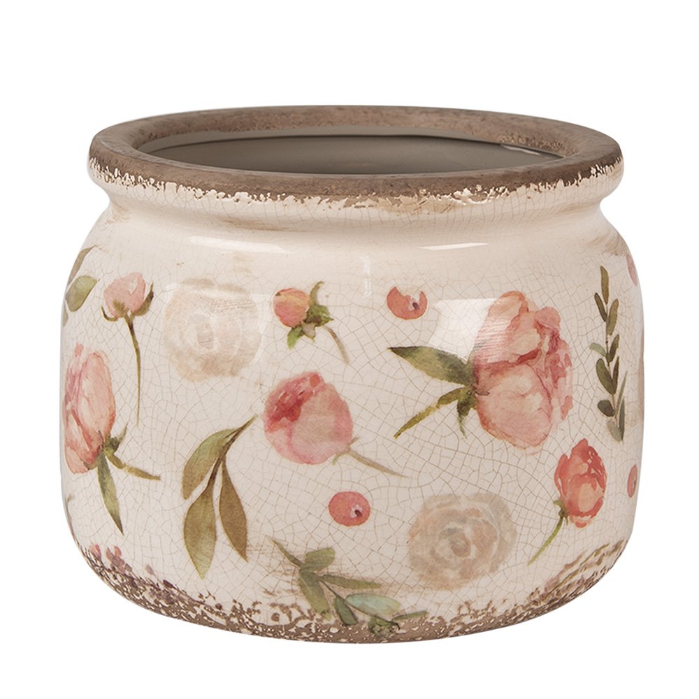 Bloempot Ø 20x15 cm Beige Roze Keramiek Bloemen Bloempot Binnen