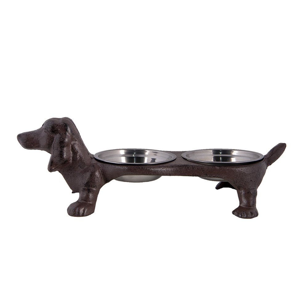Voerbak hond dubbel 2x350 ml staal bruin 43x20x14 cm