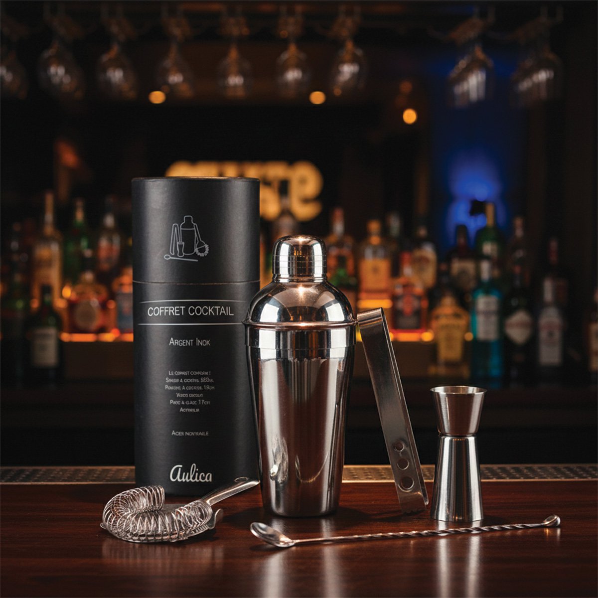 Cocktailshaker set 550ml 5 stuks zilver