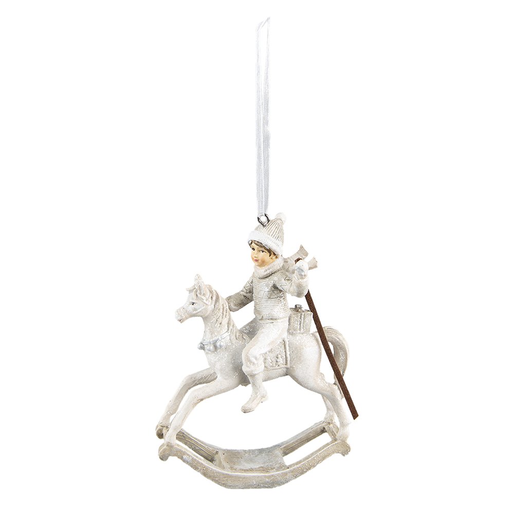 Kersthanger hobbelpaard 20 cm beige kunststof