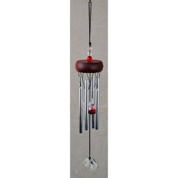Windgong rood 27 cm hout metaal kristal