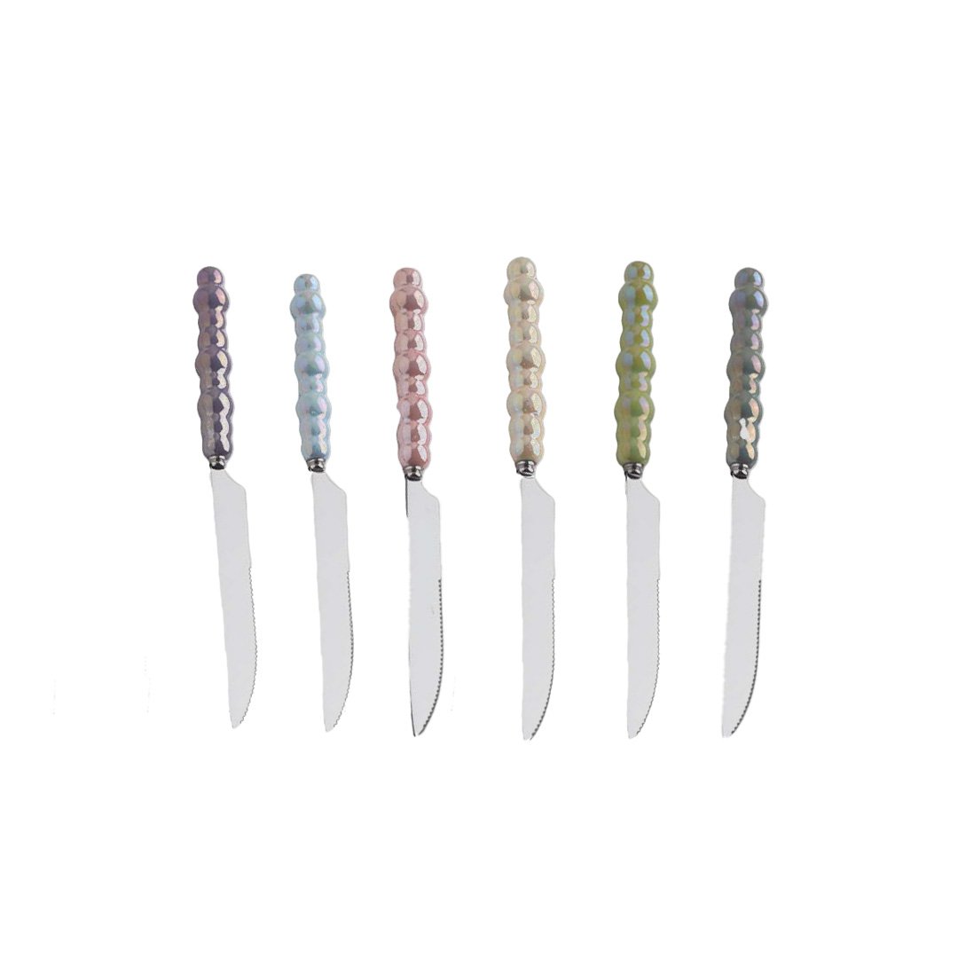 Silver Dessert Knives with Multi-Coloured Handles - Set of 6