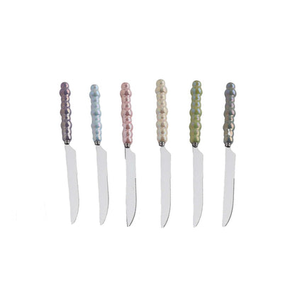Silver Dessert Knives with Multi-Coloured Handles - Set of 6