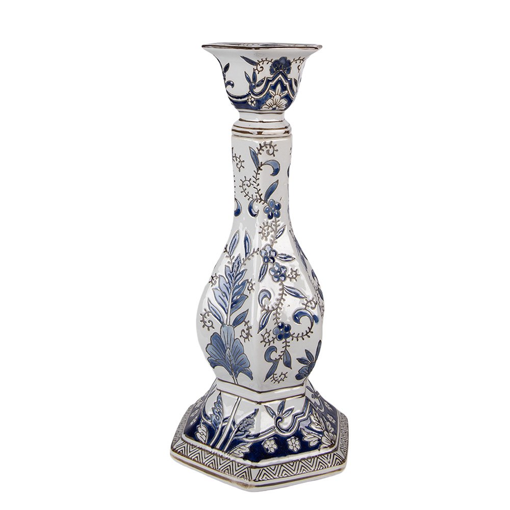 Kandelaar Ø18x36 cm wit blauw porselein