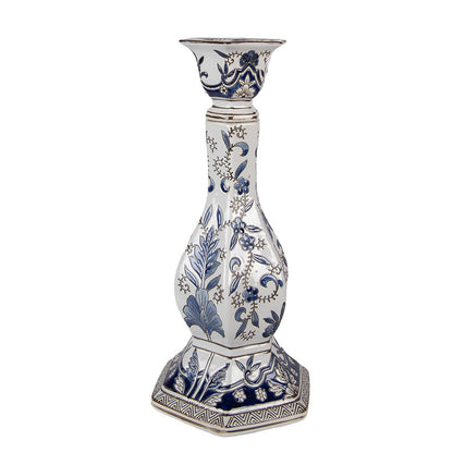 Kandelaar Ø18x36 cm wit blauw porselein