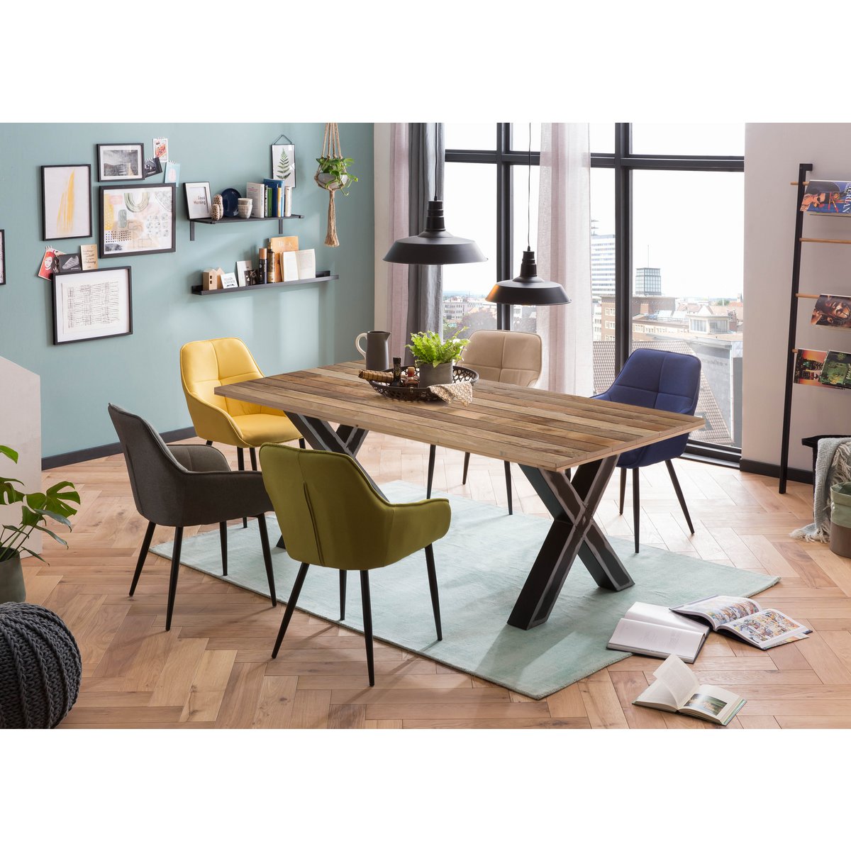 Eettafel 220x100 cm mangohout metaal industrieel
