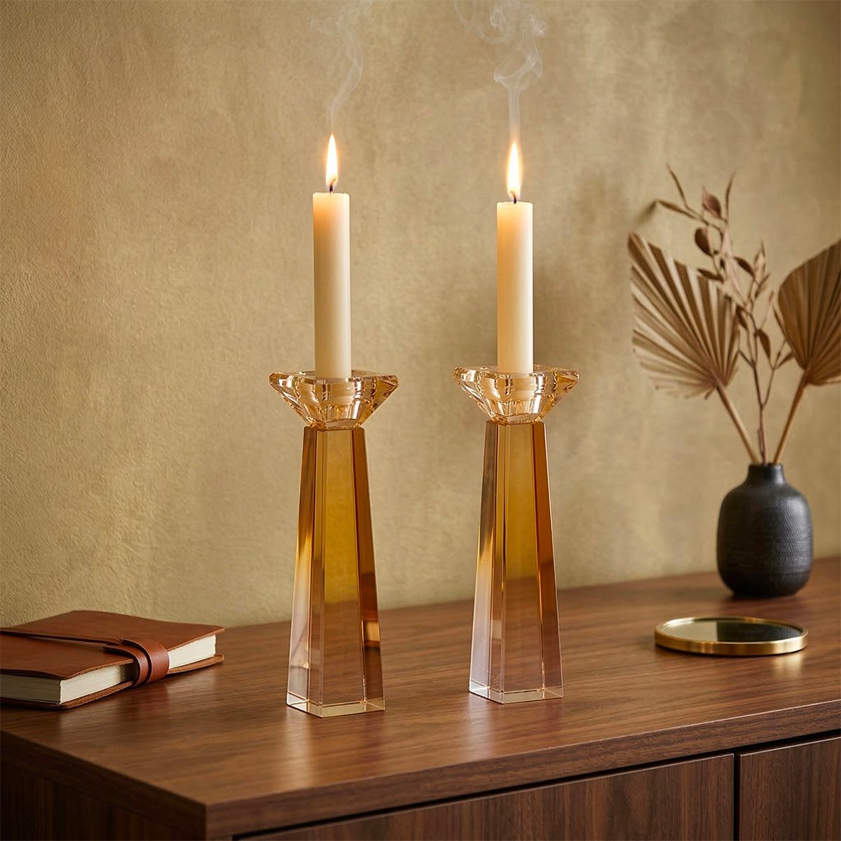 Amber Candlesticks H20cm - Set of 2