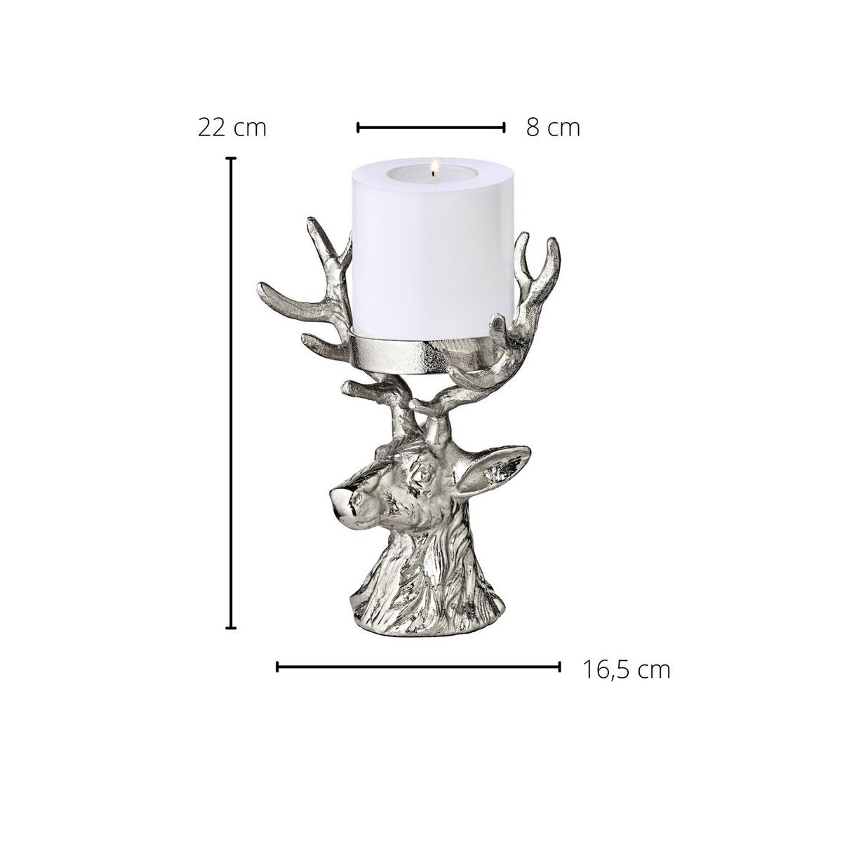 Kandelaar hert 20 cm aluminium zilver