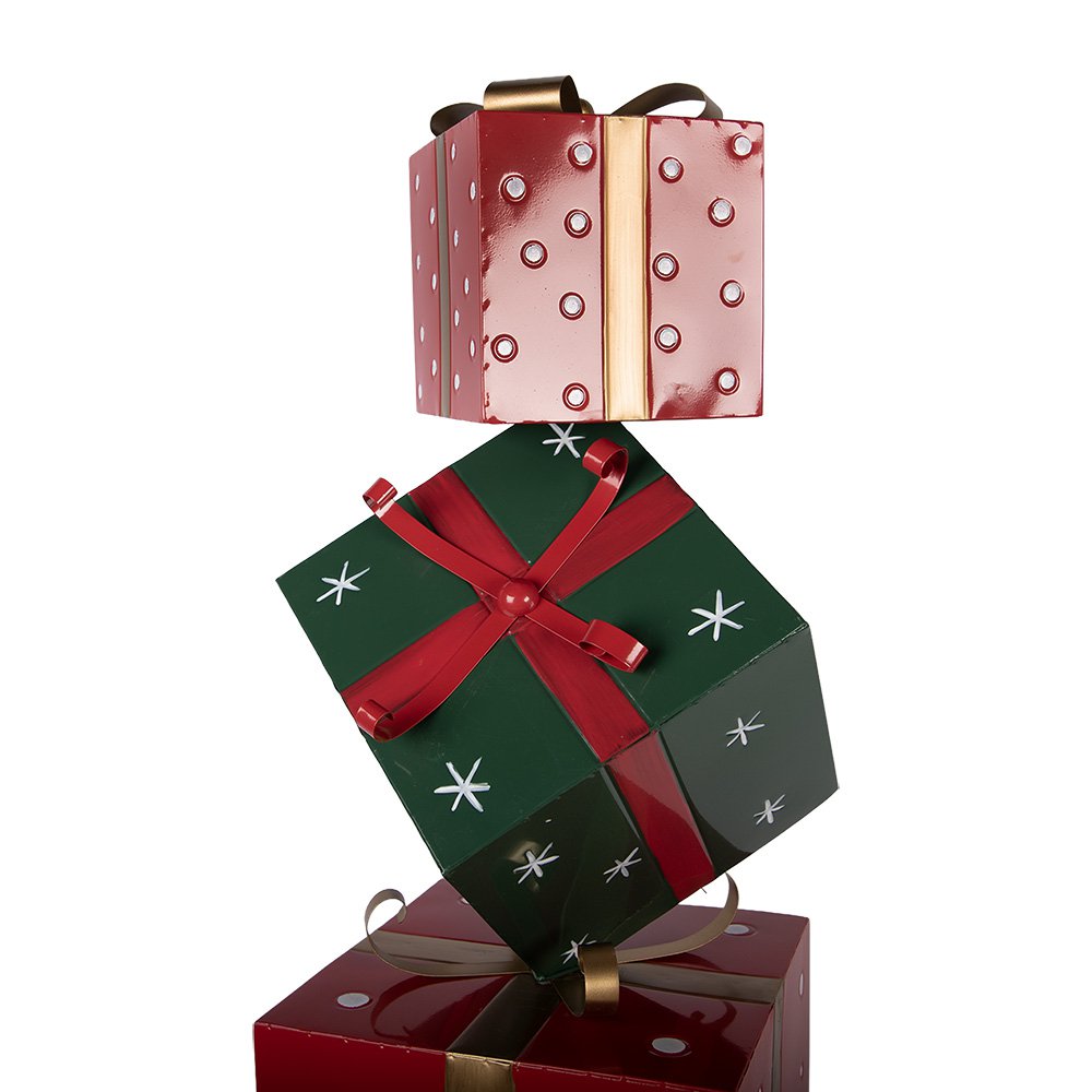Kerstdecoratie Beeld Cadeau 36x36x90 cm Rood Groen Metaal