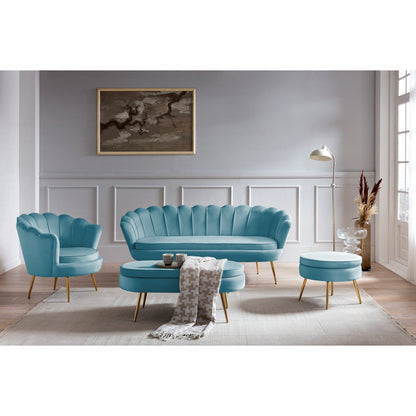 Oval ottoman made of blue velvet