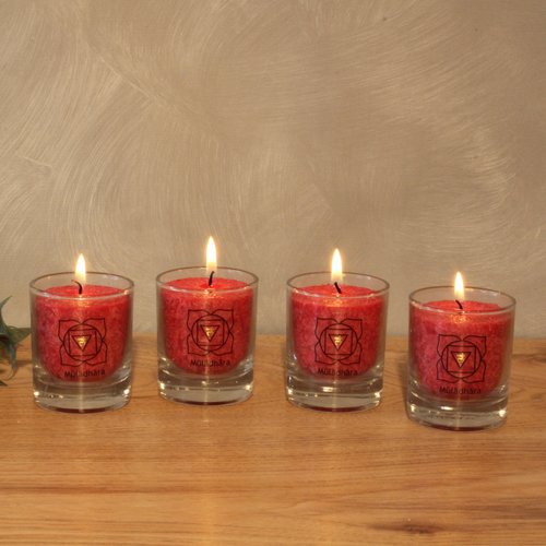 Chakra kaarsen set 4 stuks rood ca. 6 cm
