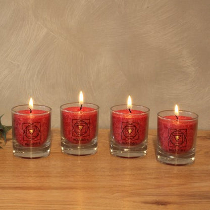 Chakra kaarsen set 4 stuks rood ca. 6 cm
