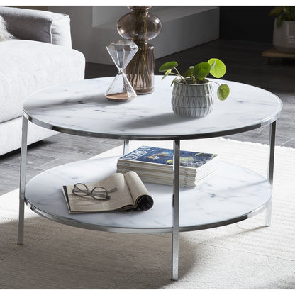 Coffee table with 2 shelves Ø 80 cm