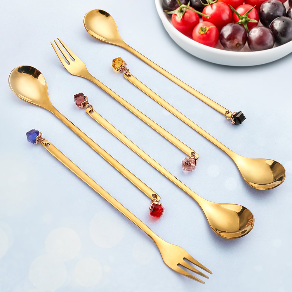 Lepels goud multi-gecoloreerde diamanten set 6