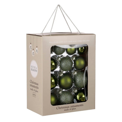 Kerstballen set 26 stuks glas 7/6/5 cm donkerbruin