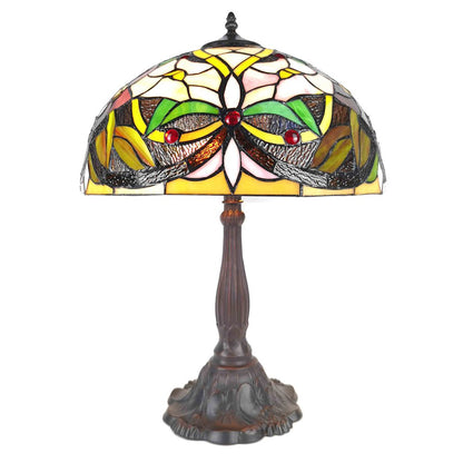 Tiffany Tafellamp Ø 41x58 cm Beige Groen Polyresin Bloemen Tiffany Bureaulamp