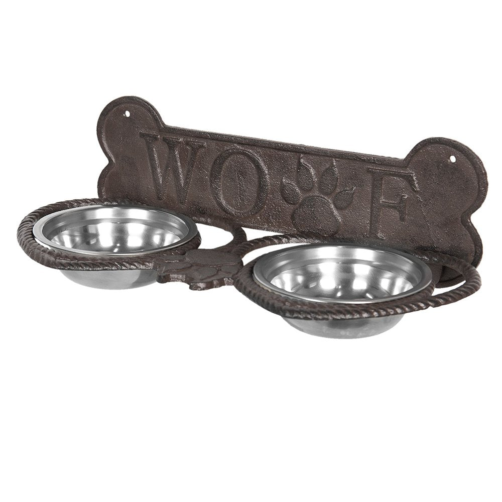 Voerbak hond 39x18x12 cm bruin ijzer wandmontage