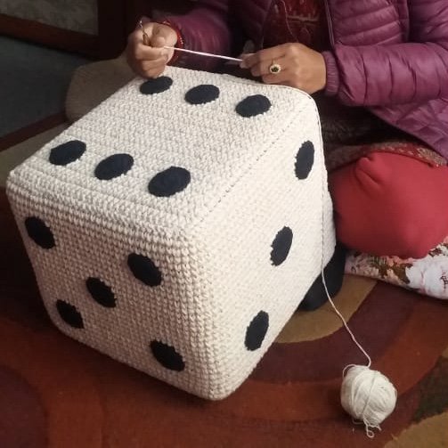 Luna-Leena Poef Dobbelstenen Kinderen Handgehaakt Katoen