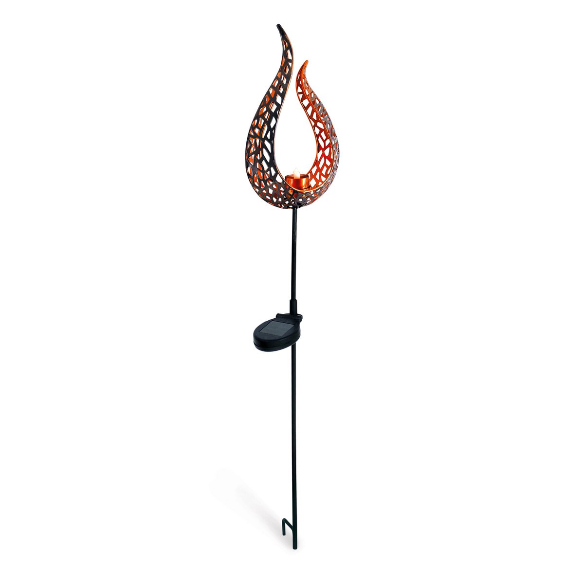 LED Solar Earth Spit "Flame" -outer en Spit gemaakt van metaal en plastic in bruin, met geïntegreerde LED
