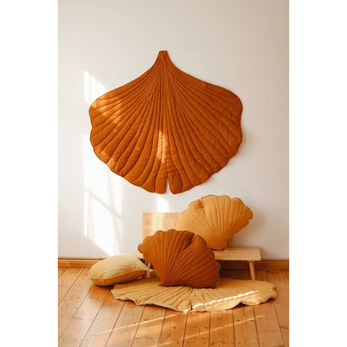 Zitmat linnen ginkgo blad caramel