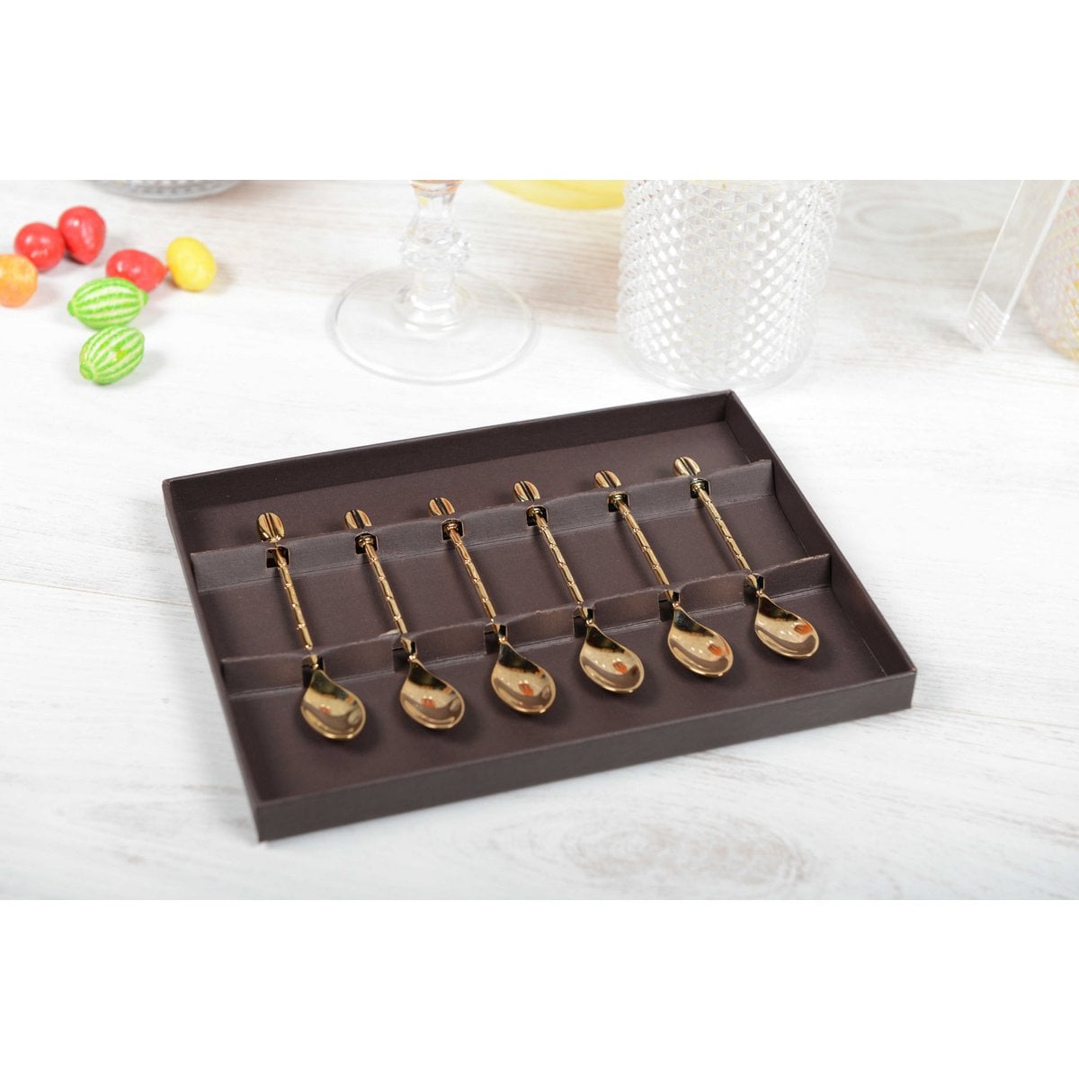 Theelepels set van 6 koffie goud