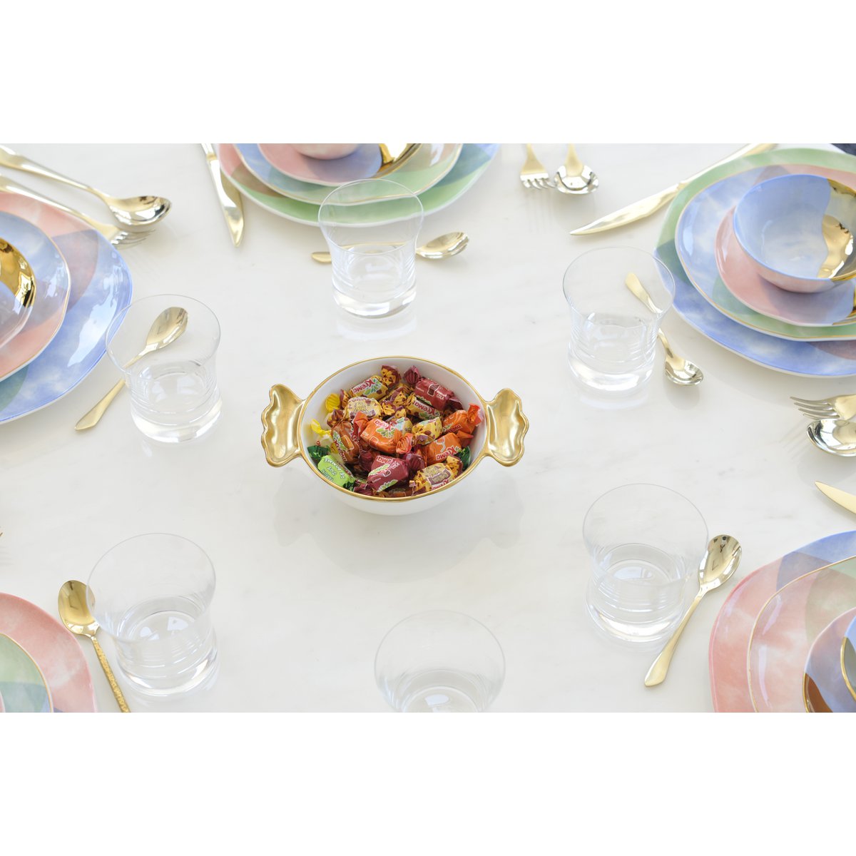 Candy Candle Holders Golden Handles 14x14x6cm