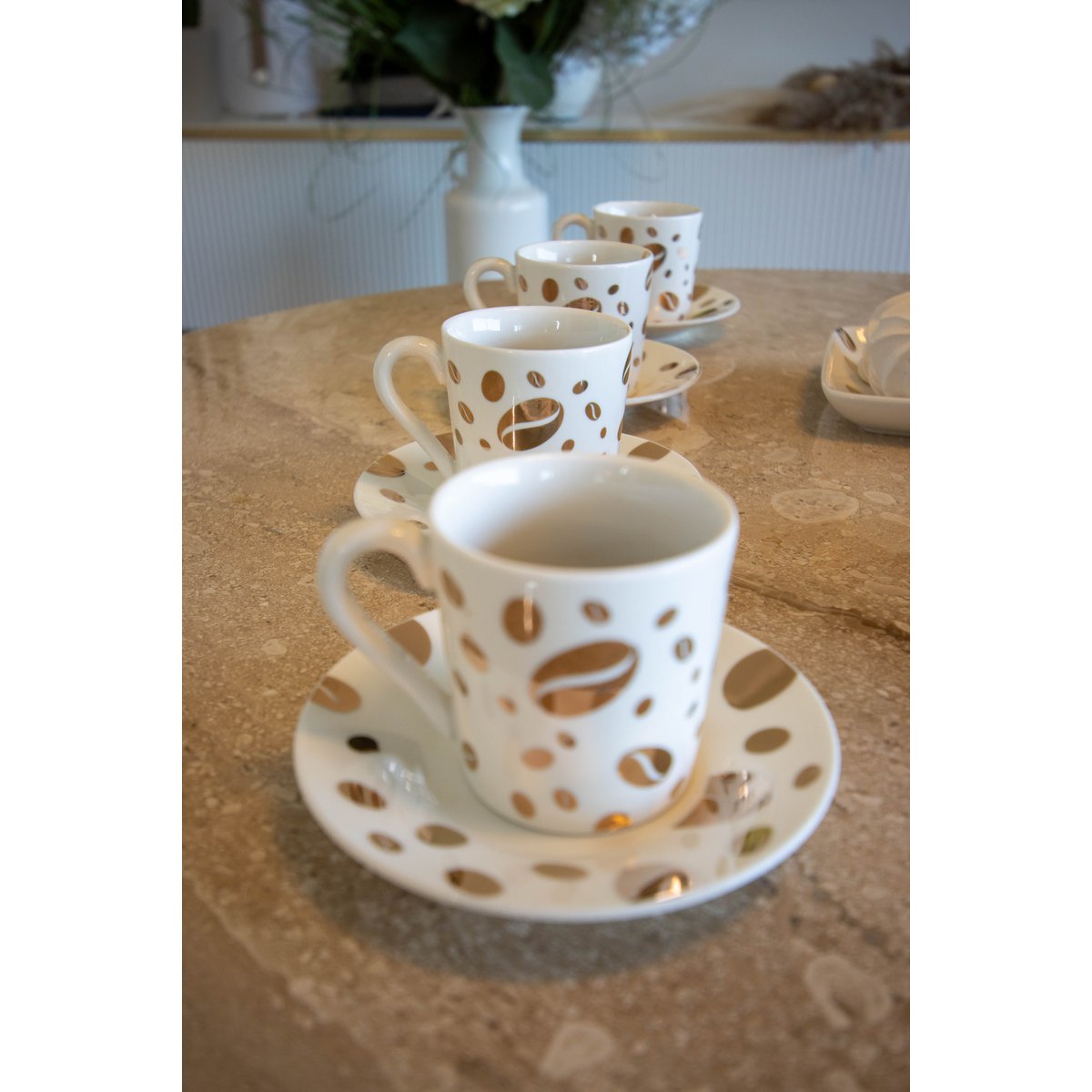 Koffiekopjes met schotels 80 ml wit goud set van 4