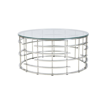 Salontafel Ø 90 cm glas staal zilver