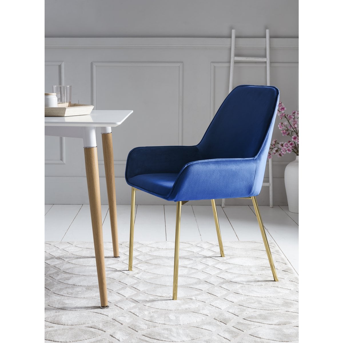 Dining chair set of 2 blue velvet