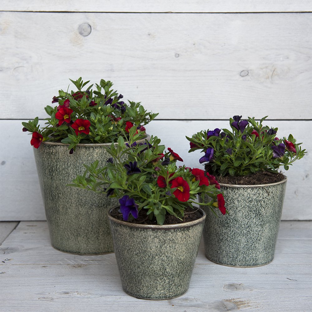Flower pot Ø 17x16 cm Green Ceramic Indoor Flower pot