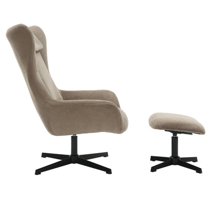 Fauteuil met kruk corduroy bruin 82x85x106 cm