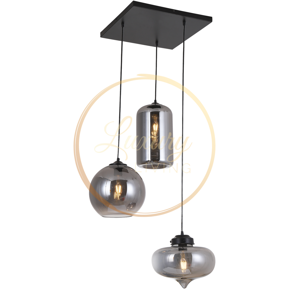 Hanglamp 3-licht smoke glas