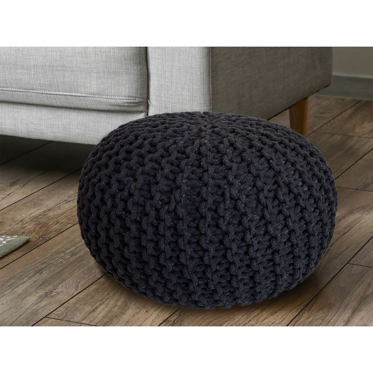 Pouf Ø 55 x 37 cm gebreid gerecycled katoen