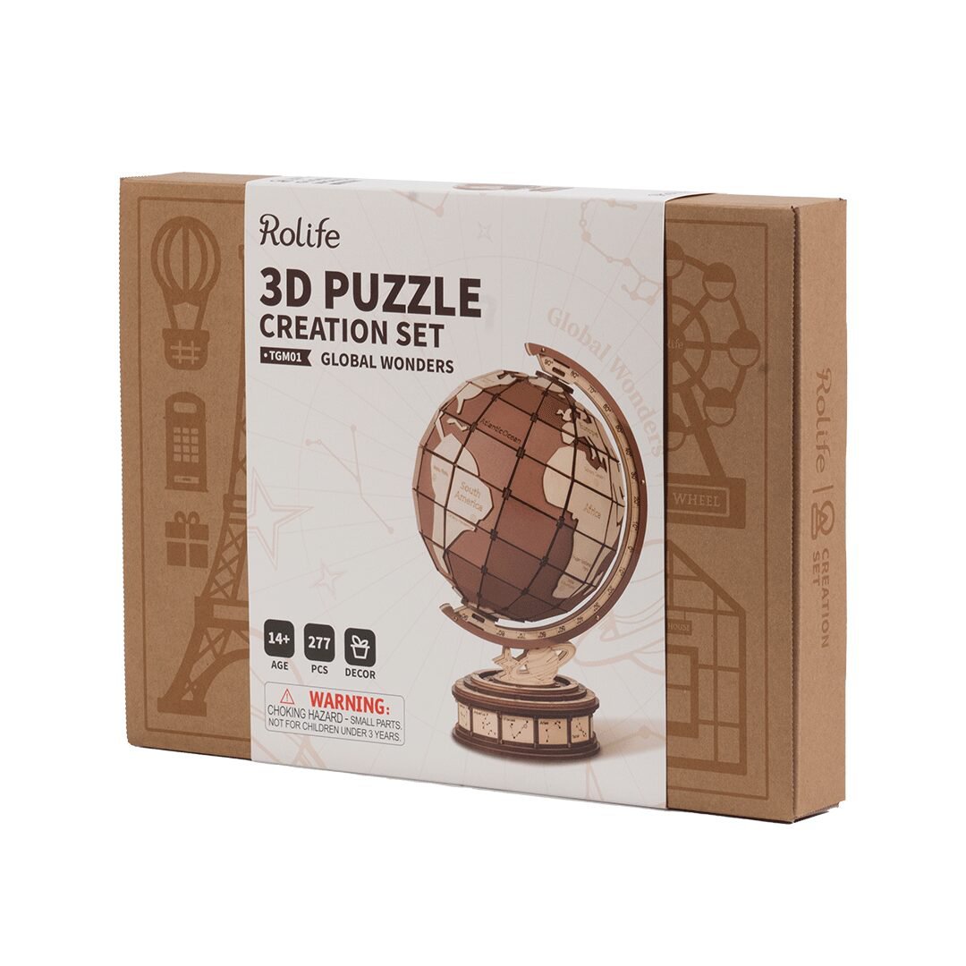 Houten 3D puzzel globe 16,2x14,6x23,4 cm